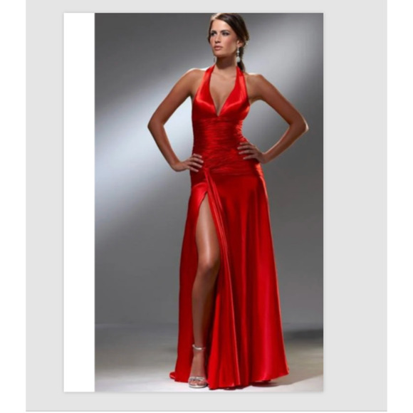 Blush Prom by Alexia Dress Size 8 Formal Prom Red Halter Satin High Slit Y2K New - Picture 1 of 16